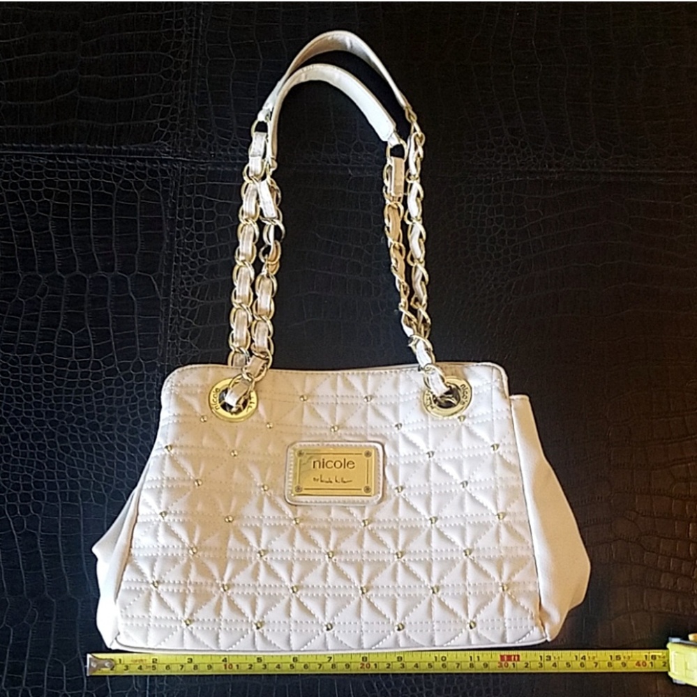 Nicole Miller Quilted Cream Studded Purse/Handbag